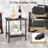 Tangkula 3 Piece Rocking Bistro Set PE Rattan Rocker Chairs with Acacia Wood Top Table