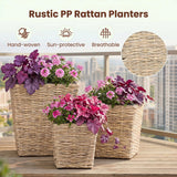 Tangkula 3-Piece Rattan Planter Box Set with Removable Liners