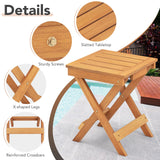 Tangkula Patio Wood Bistro Set, Outdoor 2pcs Rocking Chair & Folding Square Table Set with Slatted Seat & Tabletop