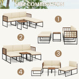 Tangkula 6 Pieces Acacia Wood Patio Furniture Set, Patiojoy Outdoor Sectional Conversation Sofa Set with Cushions