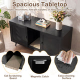 Tangkula Double Cat Litter Box Enclosure | Large Hidden Wooden Cat Cabinet with Scratching Pad