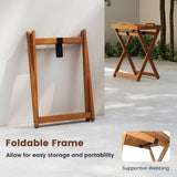 Tangkula Outdoor Wood Tray Table Portable Side End Table with Folding Frame