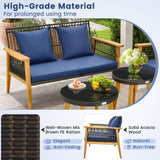 Tangkula 5 Piece Outdoor Conversation Set, Patiojoy Rattan Chair Set with 2 Coffee Tables, Stable Acacia Wood Frame