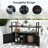 Tangkula Outdoor Bar Cart, Patiojoy Rolling Wicker Buffet Serving Cart with Tempered Glass Top