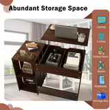 Tangkula Lift Top Computer Desk, Small Standing Laptop Desk with 2 Hidden Compartments & 2 Open Storage Shelves