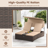 Tangkula Outdoor Rattan Daybed with Canopy & 4-Level Adjustable Backrests