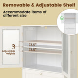 Tangkula Bathroom Floor Storage Cabinet with 2 Drawers and 2 Frosted Glass Doors