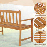 Tangkula Outdoor Acacia Wood Bench, 2-Person Garden Bench with Backrest and Armrests