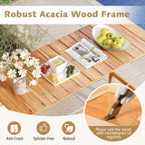 Tangkula Patio Bar Table with Slatted Tabletop and Footrest Crossbar