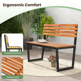 Tangkula 43" Outdoor Wood Bench Slatted Seat & Inclined Backrest