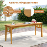 Tangkula 3 Pieces Patio Dining Set Acacia Wood Picnic Table with 1.97” Umbrella Hole and 2 Benches