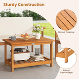 Tangkula Outdoor Patio 29.5” Rectangle Slatted 2 Tier Coffee Table with Storage Shelf