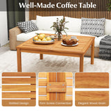 Tangkula Patio Wood Coffee Table, Solid Acacia Wood 35.5 Inches Side Table with Slatted Tabletop
