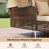 Tangkula Outdoor Rattan Double Daybed with Retractable Canopy