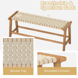 Tangkula Teak Wood Outdoor Bench with Weave Seat