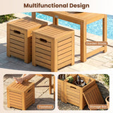 Tangkula Acacia Wood Outdoor Coffee Table with Stools Set of 2