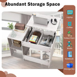 Tangkula Lift Top Computer Desk, Small Standing Laptop Desk with 2 Hidden Compartments & 2 Open Storage Shelves