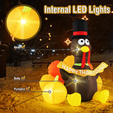 Tangkula 5 FT Thanksgiving Inflatable Turkey with Pumpkin, Blow up Decoration with LED Lights
