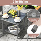 Tangkula 5 Pieces Patio Conversation Set, Outdoor PE Rattan Chairs with Soft Cushions, Ottomans & Tempered Glass Top Table