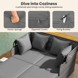 Tangkula Outdoor Wicker Sunbed Lounger with 2 Foldable Side Tables