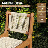 Tangkula Outdoor Natural Rattan Patio Teak Wood Barstool