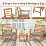 Tangkula 3 Pieces Outdoor Furniture Set, Acacia Wood Conversation Set with Soft Seat Cushions