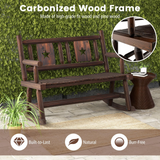 Tangkula Patio Rocking Bench, Carbonized Wood Double Rocker Chair with Ergonomic Seat