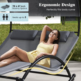 Tangkula 2 Person Lounge Chair with Adjustable Canopy, Outdoor Chaise Lounge with 2 Detachable Pillows (Gray)
