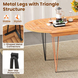 Tangkula 6 Person Large Oval Table with Teak Wood Tabletop & Hairpin Metal Legs