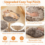 Tangkula Solid Wood Cat Tree with Well-Woven Cattail Basket