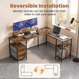 Tangkula 63" Reversible L Shaped Desk with Storage Drawers & Monitor Stand | Power Outlet