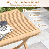 Tangkula 27.5 Inch Patio Bistro Table, Teak Wood Square Table with Slatted Tabletop