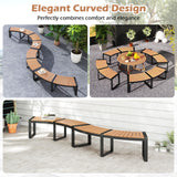 Tangkula Patio Curved Bench, Acacia Wood Fire Pit Bench w/Slatted Seat & Metal Legs