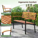 Tangkula 43" Outdoor Garden Bench 2-Person Acacia Wood Bench with Heavy-Duty Metal Frame