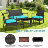 Tangkula 4 Pieces Rattan Conversation Set, Patio Sofa Couch Set with Tempered Glass Coffee Table