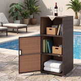 Tangkula PE Wicker Outdoor Cabinet with 3 Storage Shelves