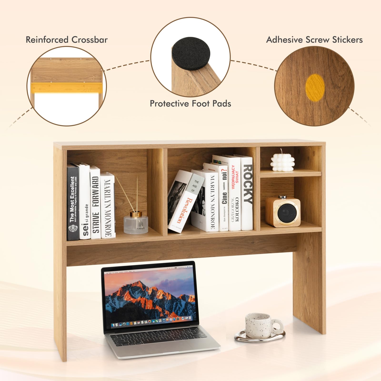 NiOffice Wood Desk File Organizer With Side Rack & Drawer - Space Saving Office Organizer Brown