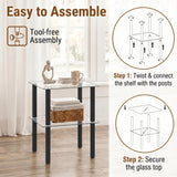 Tangkula 2-Tier End Table w/Tempered Glass Tabletop