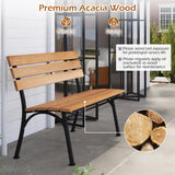 Tangkula Acacia Wood Outdoor Bench with Backrest for Outside Front Porch