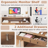 Extendable Computer Desk with 2 Drawers, Small Writing Desk with Pull Out Secondary Desk