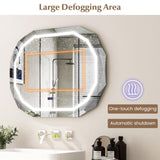 Tangkula LED Bathroom Mirror, Single Beveled Edge Anti-Fog Mirror with 3 Color LED Light, Memory Function