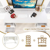 Tangkula White Desk with 4 Drawers, 48 Inch Home Office Desk with Storage, Writing Desk with Metal Frame for Bedroom, Study, Office