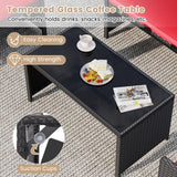 Tangkula 4 Pieces Patio Furniture Set with Tempered Glass Tabletop and Removable Cushion