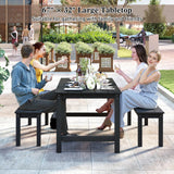Tangkula HDPE Outdoor Dining Table 67” Patio Table with Wood-Like Tabletop and Umbrella Hole