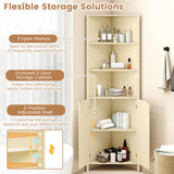 Tangkula 68 Inch Tall Corner Cabinet with 5 Shelves and 2 Fluted Doors for Bathroom