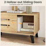 Tangkula Mid Century Modern TV Stand with Sliding Doors and Cable Hole for 65 Inch TVs