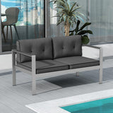 Tangkula Patio Aluminum Loveseat Sofa, Contemporary 2-Person Sofa Chair with WPC Armrests