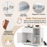Tangkula 40 Inch Enclosed Cat Box Cabinet with 2 Storage Drawers 3 Doors & 2 Entrances