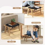 Tangkula Teak Ottoman Footstool, Natural Teak Wood Foot Rest with Handwoven Cordage