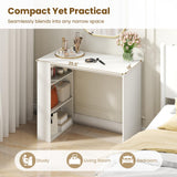 Tangkula Small White Desk with 3-Tier Bookshelf for Small Space